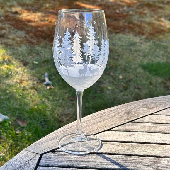 Christmas Tree & Reindeer Stemless Wine Glass 9” Frosted Winter Forest NEW - Picture 11 of 12